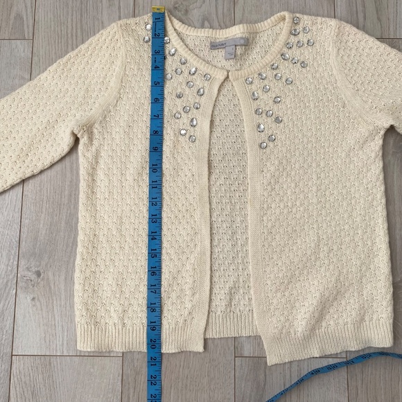 Ivory Open Front Cardigan Sweater with Embellished Rhinestone - Picture 7 of 10